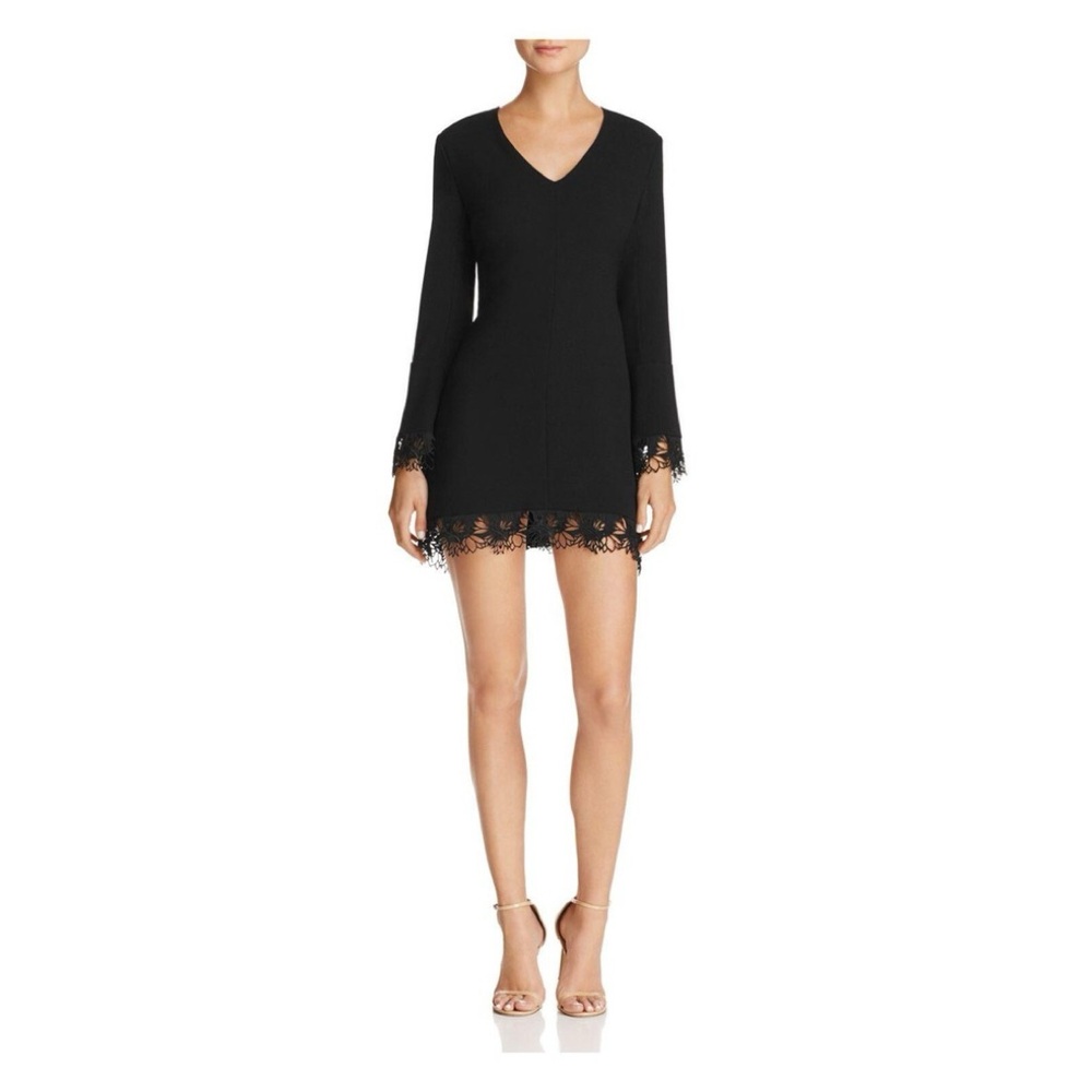 Aqua Black V-Neck mini Dress lace trim